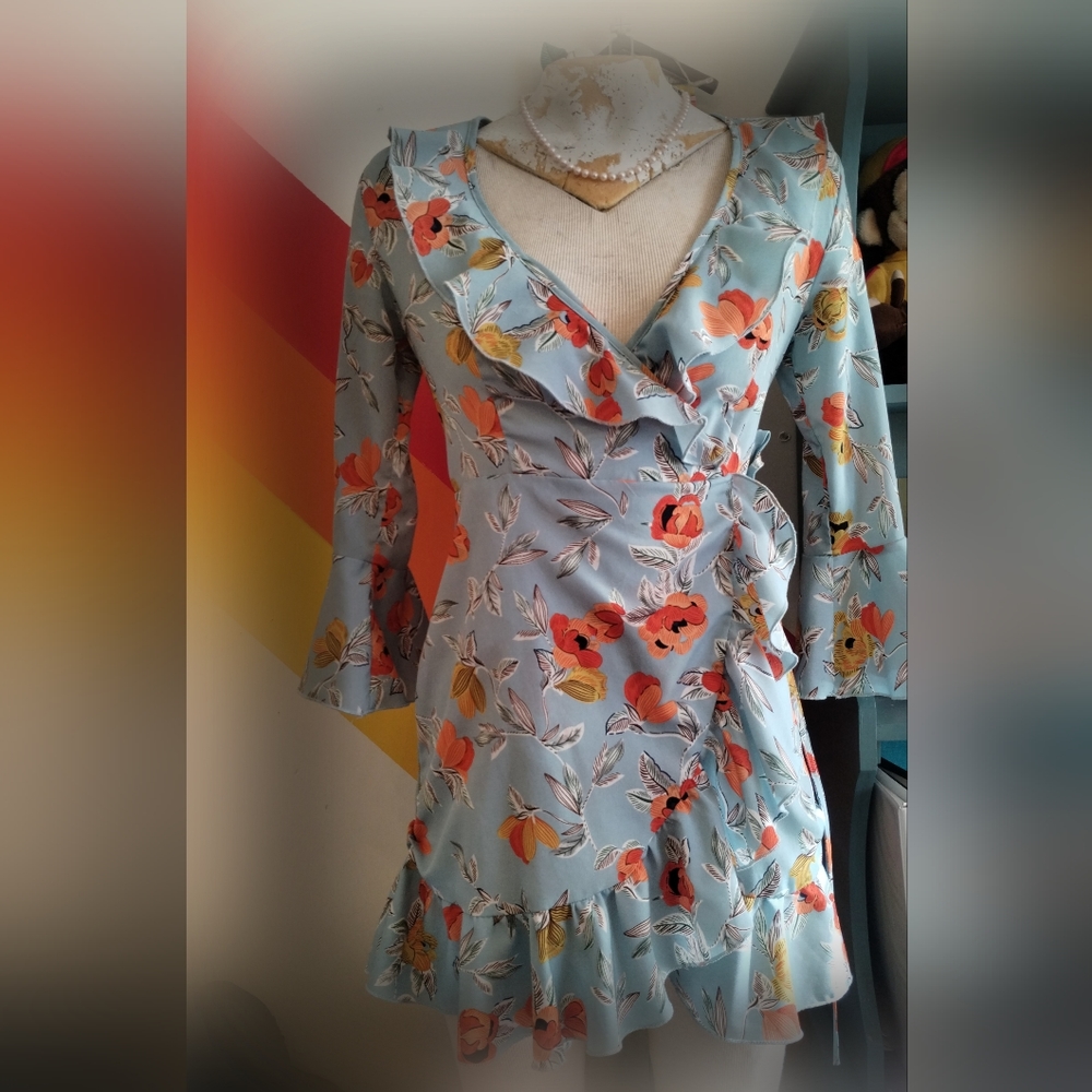 Blue and floral pretty little thing woman size 4 dress